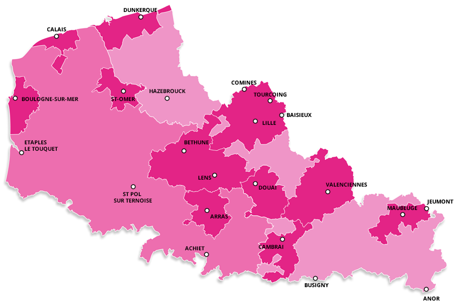 Carte cliquable des départements du Nord et du Pas-de-Calais
